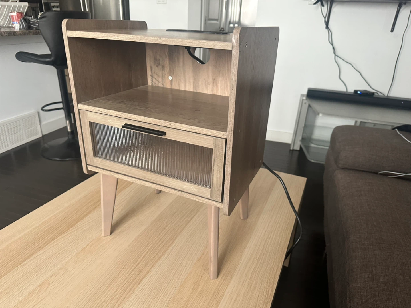 Wood Finish Nightstand with USB Ports - photo 2