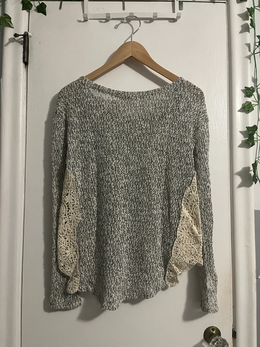 Grey Knit Sweater w Lace Details - photo 2