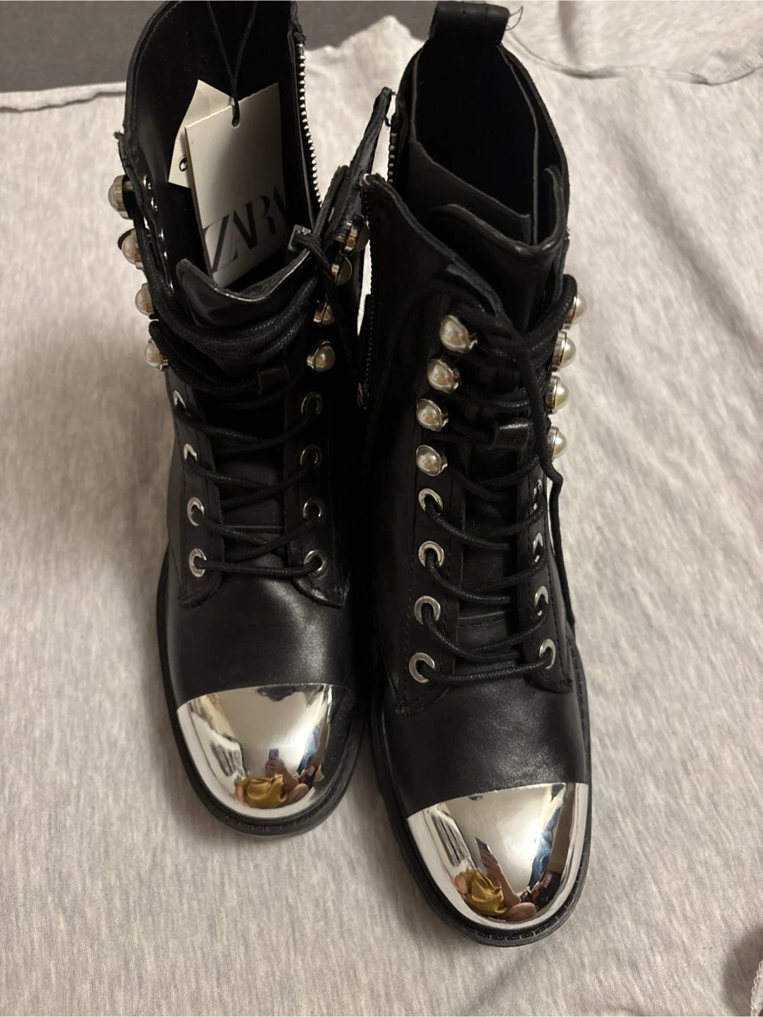 Zara Black Leather Boots Size 37(6.5)