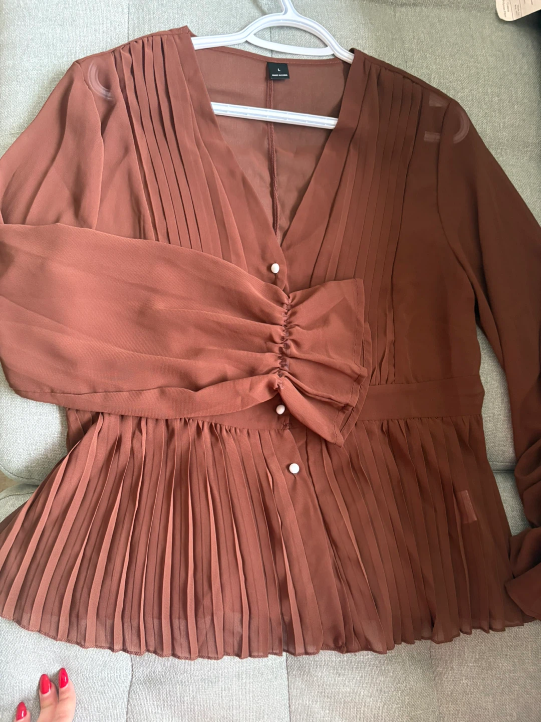 Brown Pleated Skirt and Blouse Set - photo 3