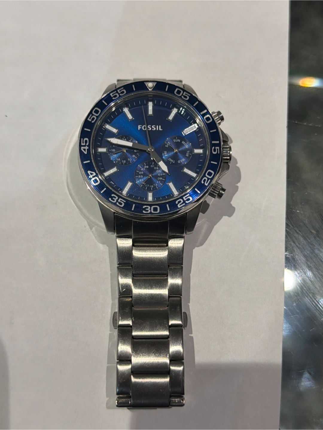 Fossil Blue Dial Stainless Steel Watch