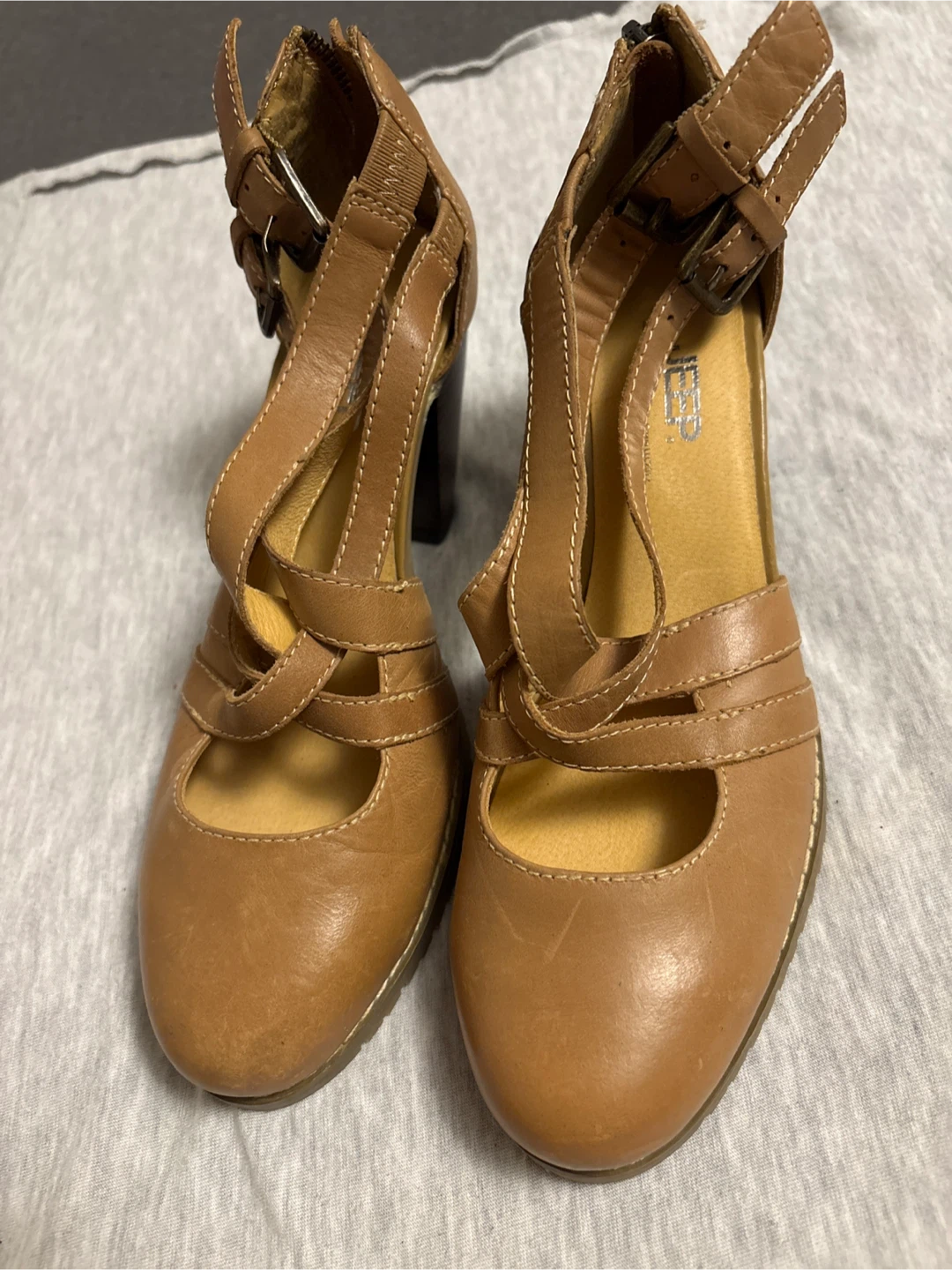Jeep Brown Leather Heeled Sandals