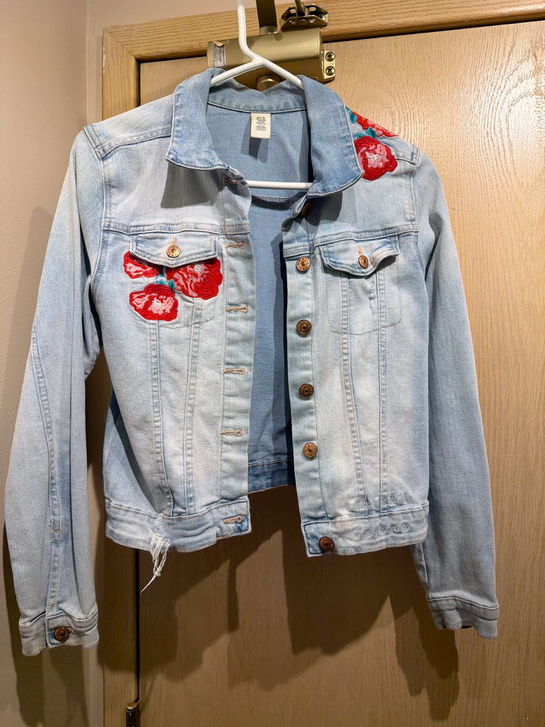 H&M Denim Jacket with Floral Embroidery - Size S