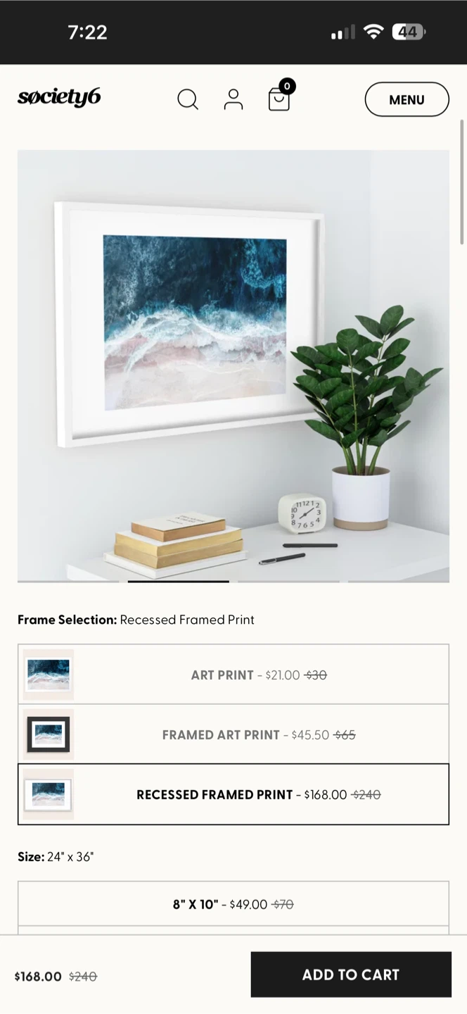 Society6 Blue Sea II Art Print - 24" x 36" White Frame - photo 4