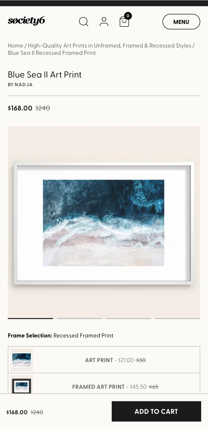 Society6 Blue Sea II Art Print - 24" x 36" White Frame