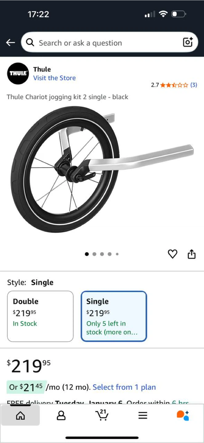 Thule Chariot 2 Jogging Kit — Single | NEW | Aluminum