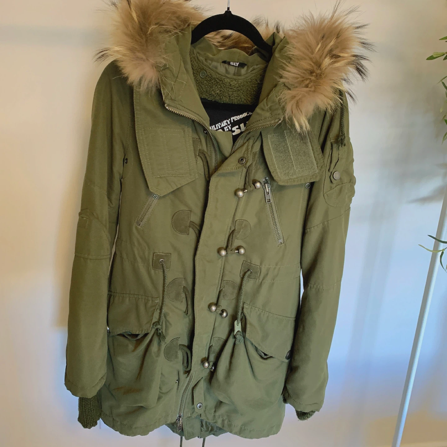 SLY Olive Green Slim Fit Padded Jacket w/ Removable Lining S