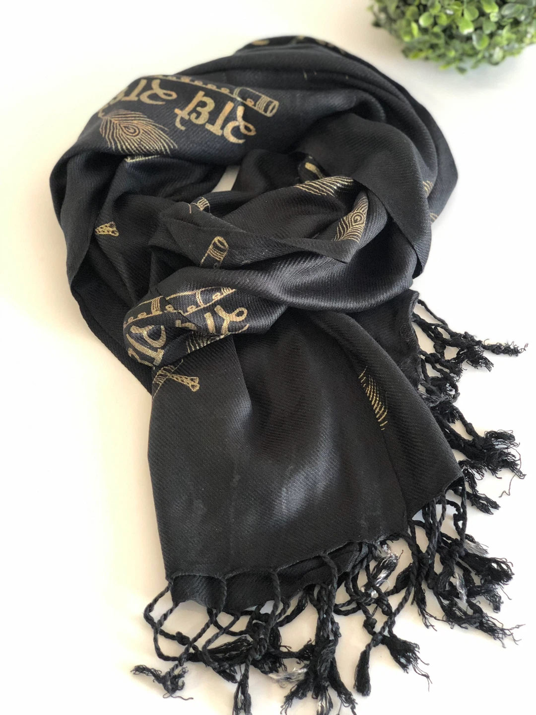 Black Scarf with Radhe Radhe Gold Print - photo 2