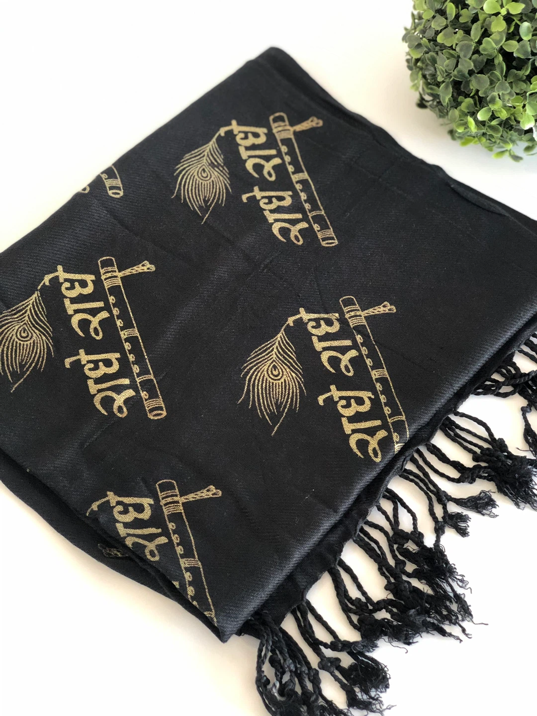 Black Scarf with Radhe Radhe Gold Print