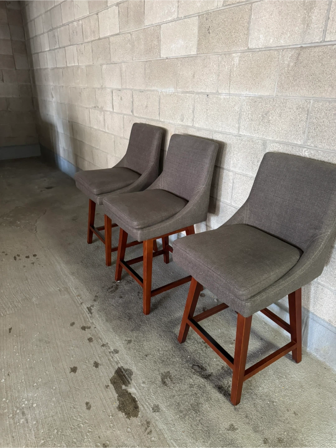 Set of 3 Gray Upholstered Swivel Counter Stools - photo 5