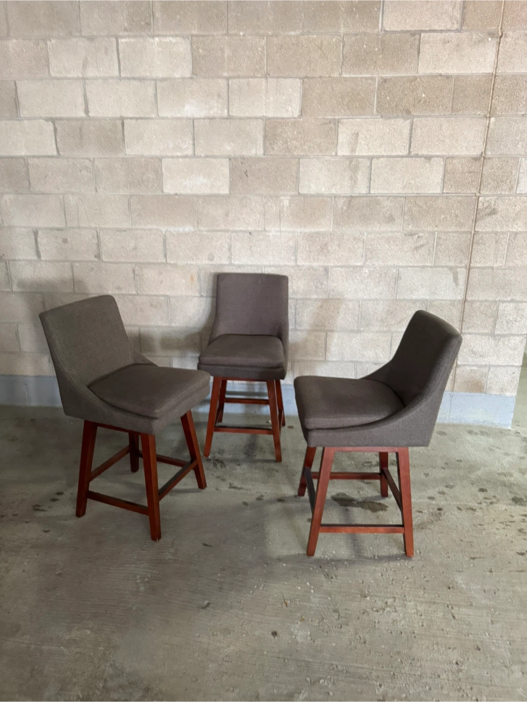 Set of 3 Gray Upholstered Swivel Counter Stools - photo 2