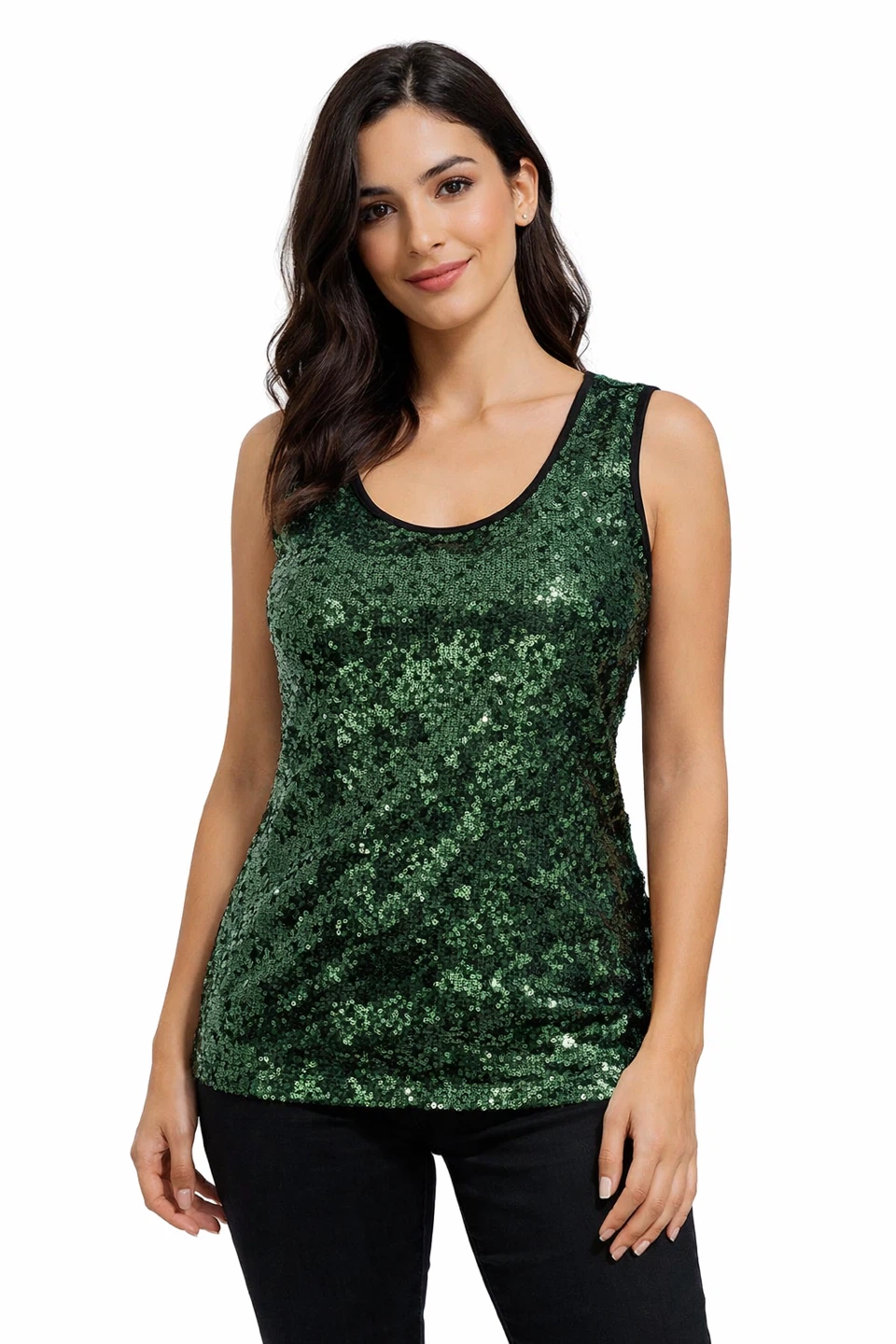 DS Lab Women Green Sequin Sleeveless Top Size L Like New