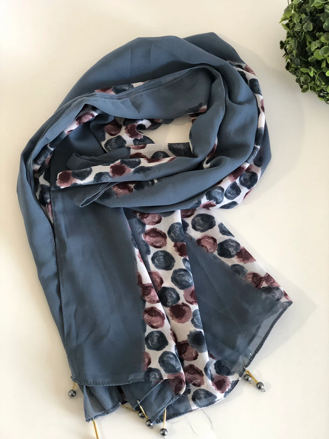 Blue scarf/hijab with polka dot pattern