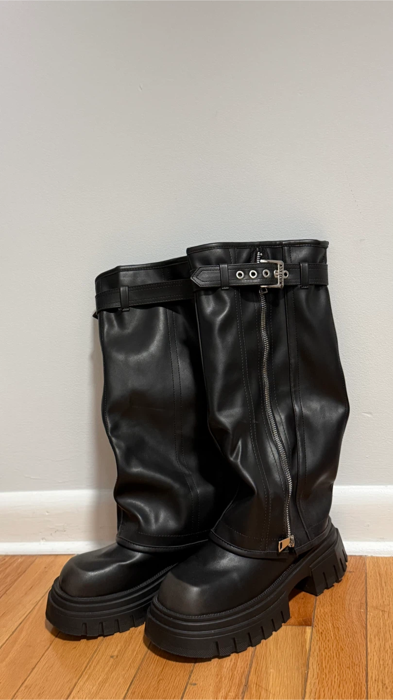 Women’s Black Knee-High Biker Boots – US 6.5 - photo 2