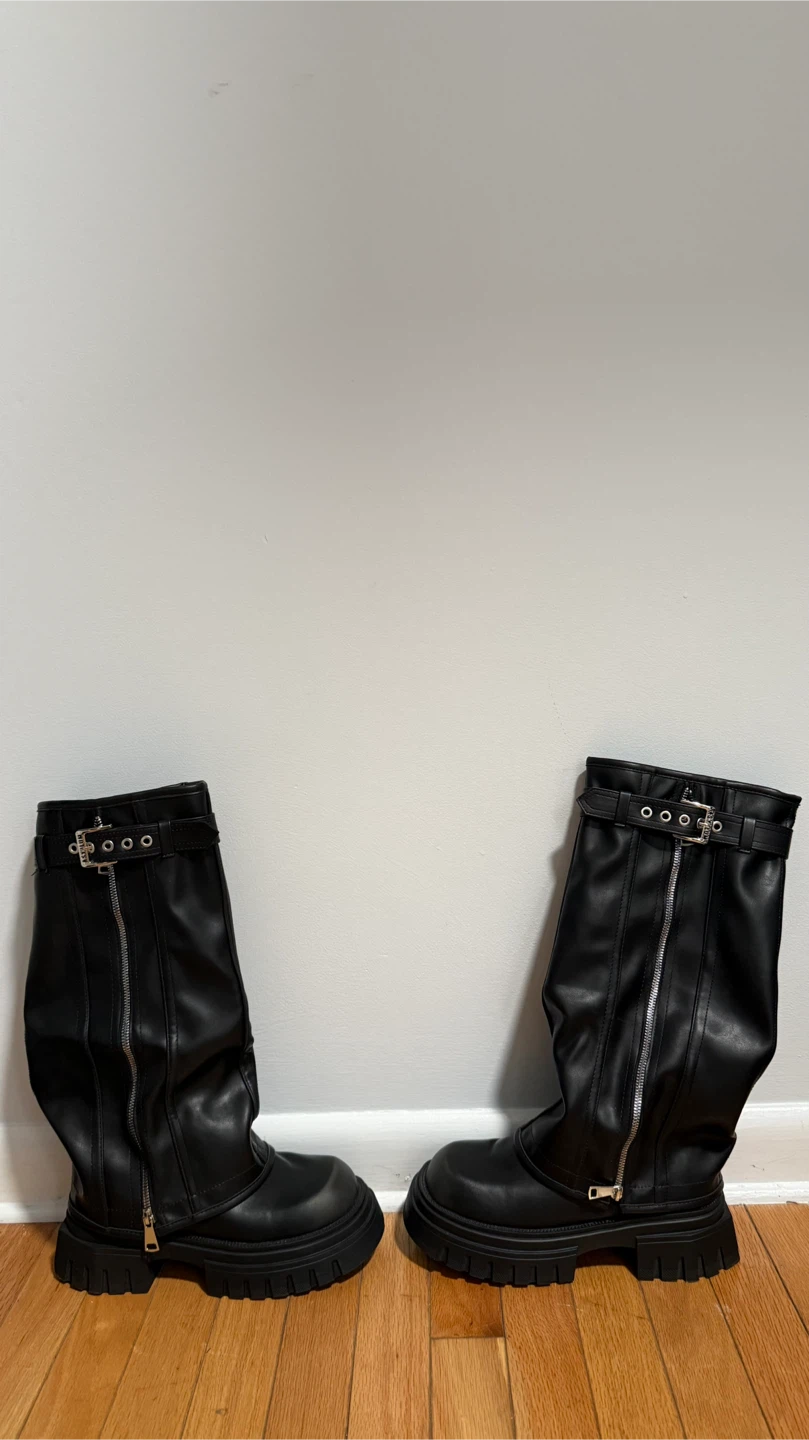 Women’s Black Knee-High Biker Boots – US 6.5 - photo 3