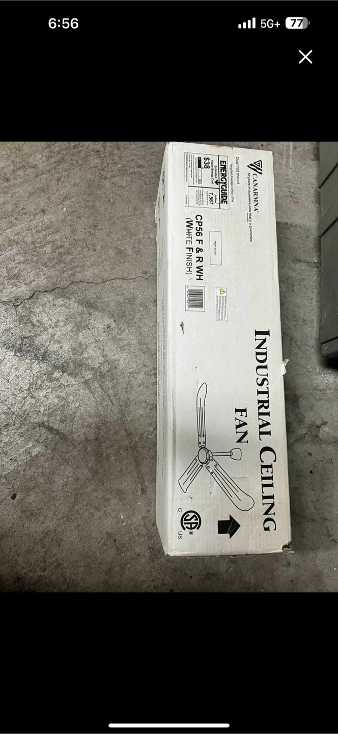 WARMNA Industrial Ceiling Fan CP56 F & R WH