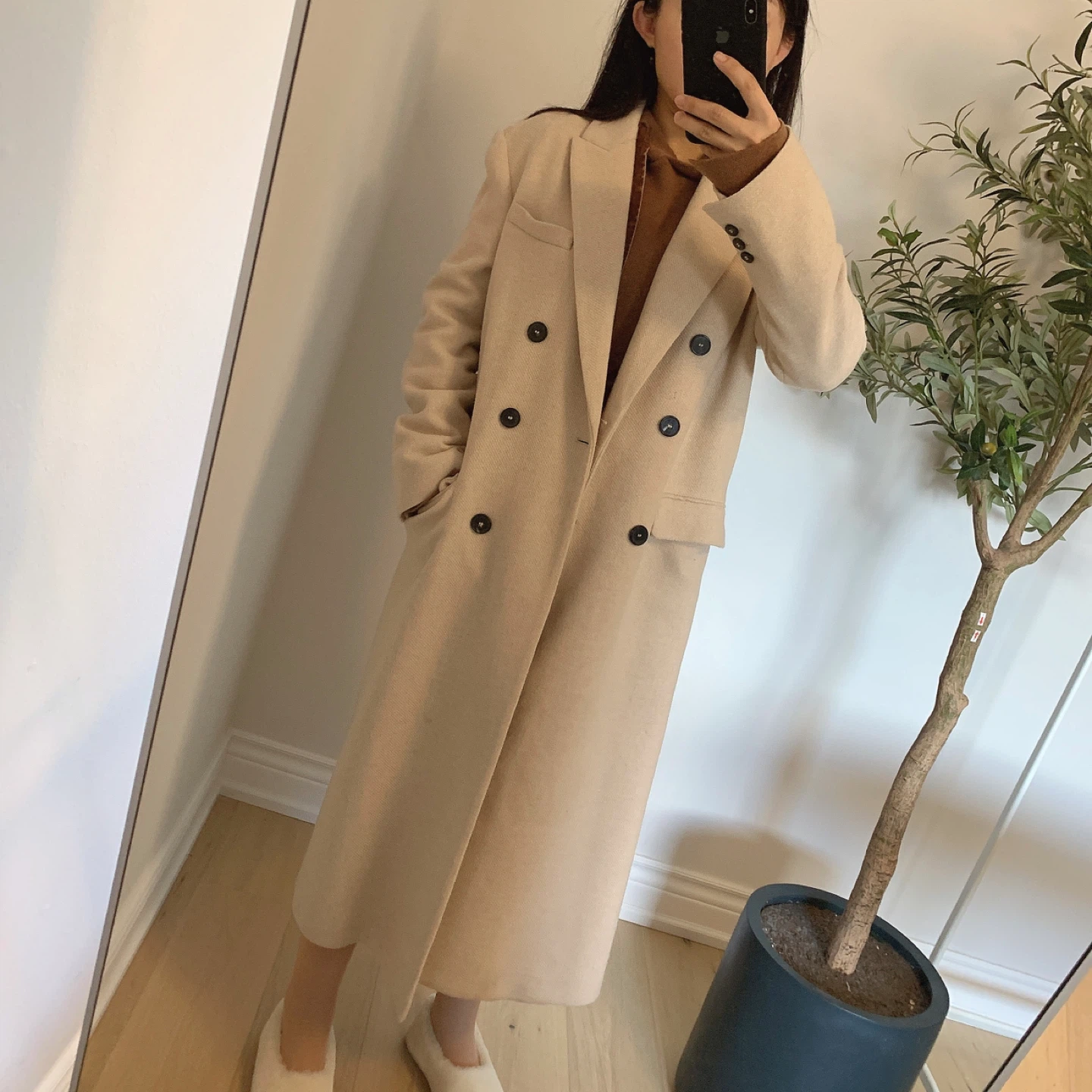 ZARA Long Oatmeal Coat Size S Elegant Work Casual - photo 2