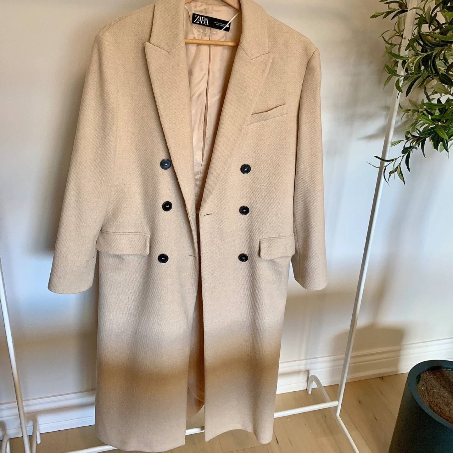 ZARA Long Oatmeal Coat Size S Elegant Work Casual