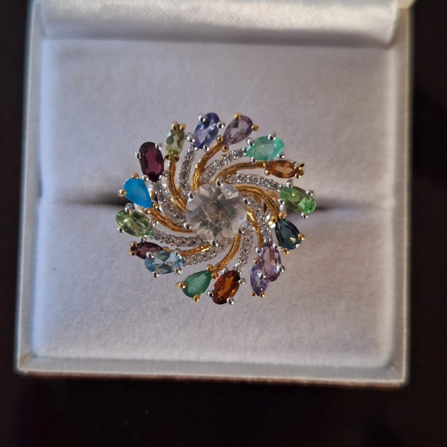 5.51 ctw Clear Quartz Multi Gemstones Rainbow Ring
