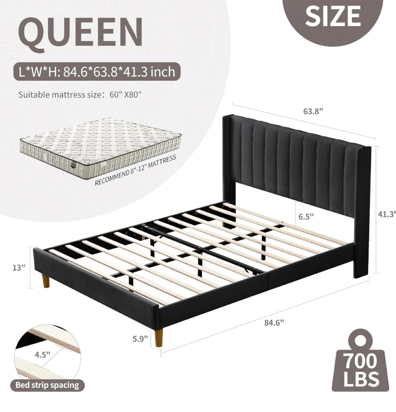 Queen Size Black Bed Frame - photo 3