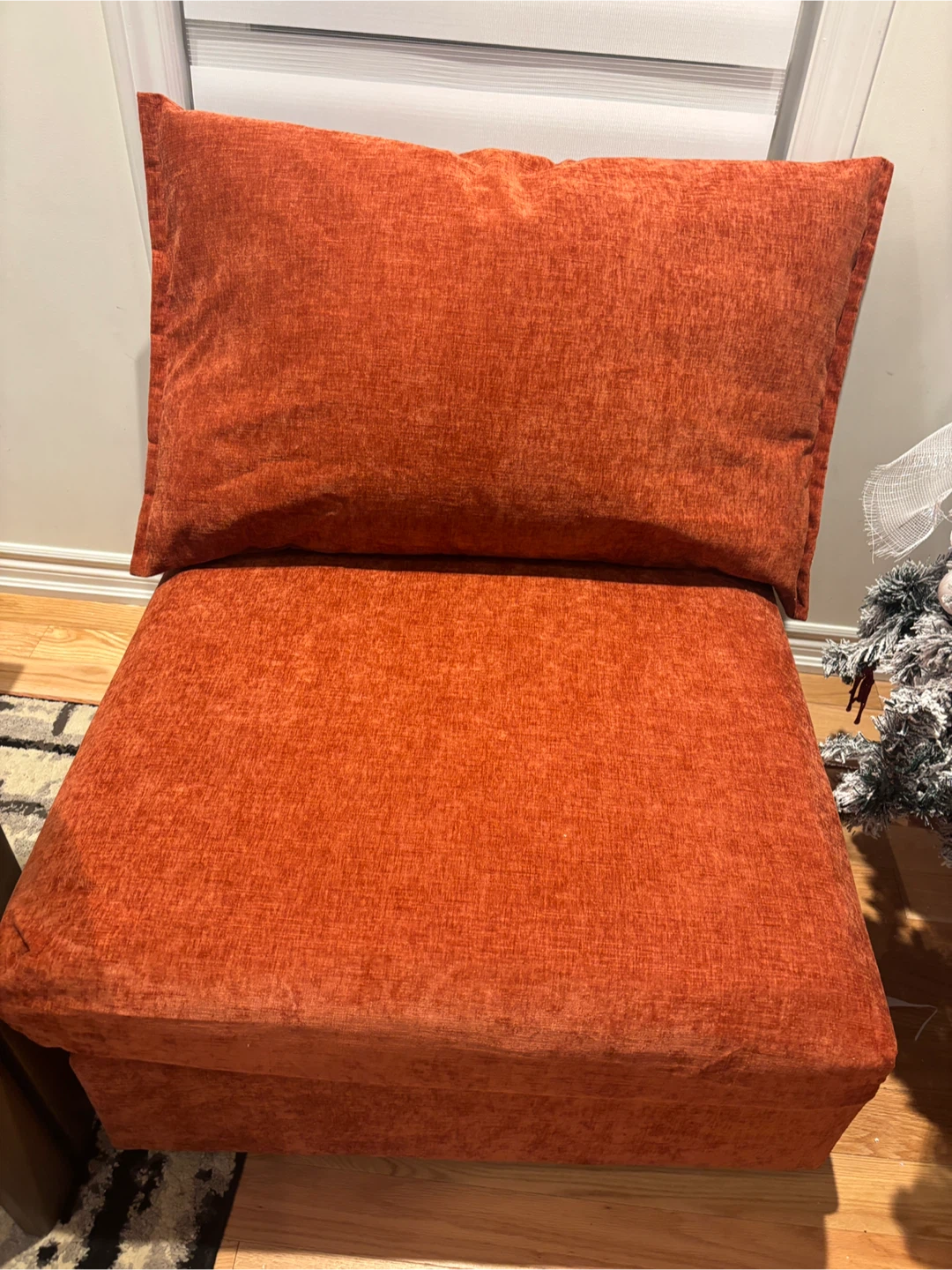 Orange Armless Chair with Cushion- AS IS