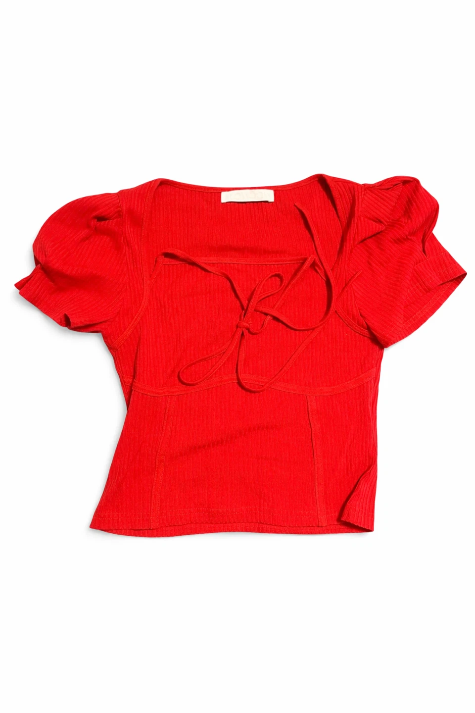 flowom Red Ribbed Tie-Front Top - photo 2