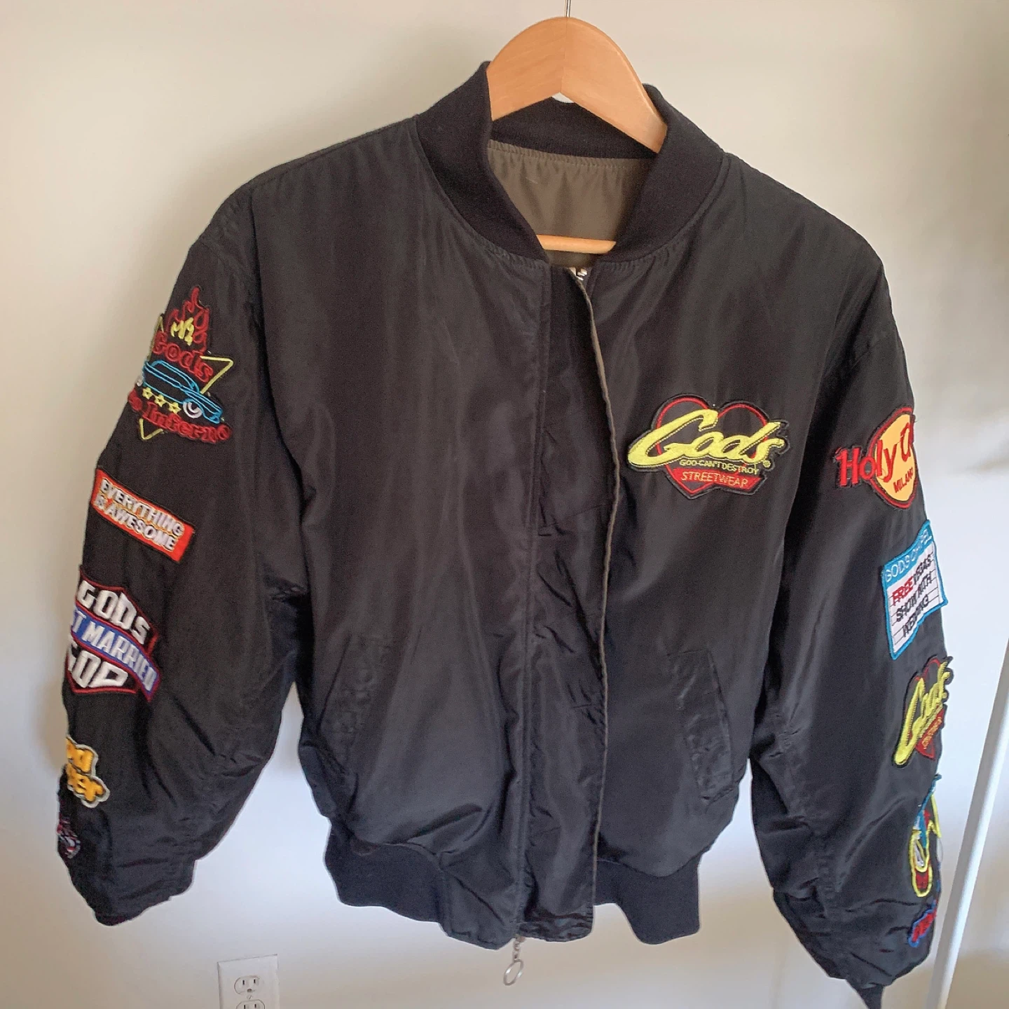 Reversible Bomber Jacket Black/Army Green Size M
