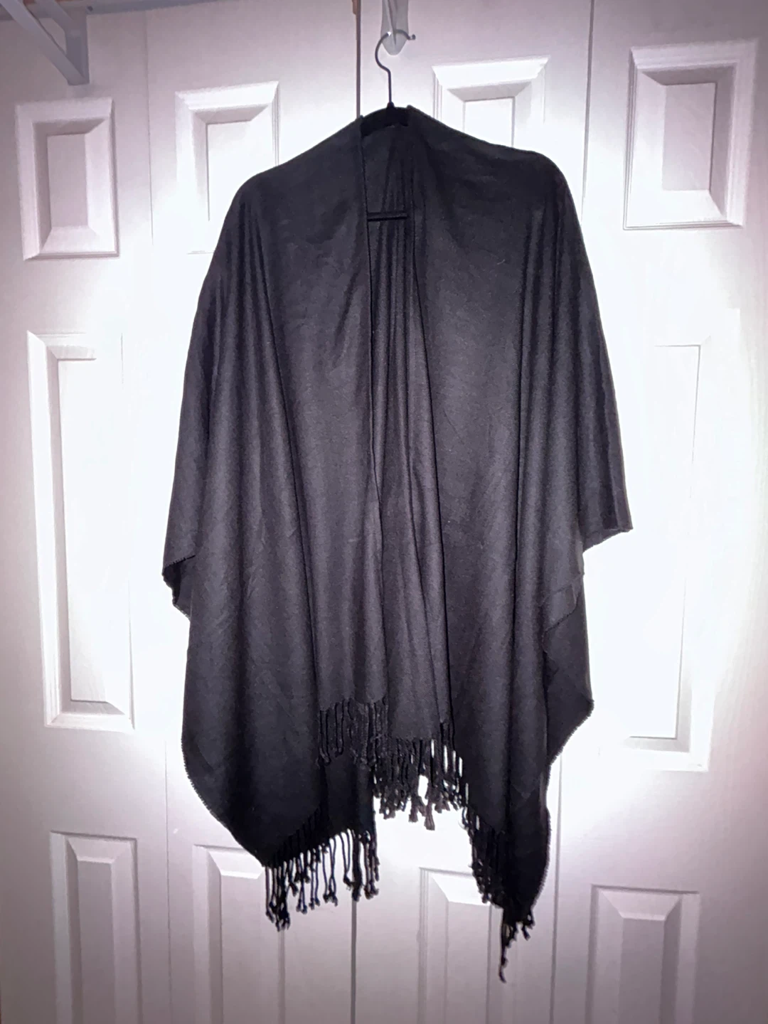 Black Fringed Poncho Wrap