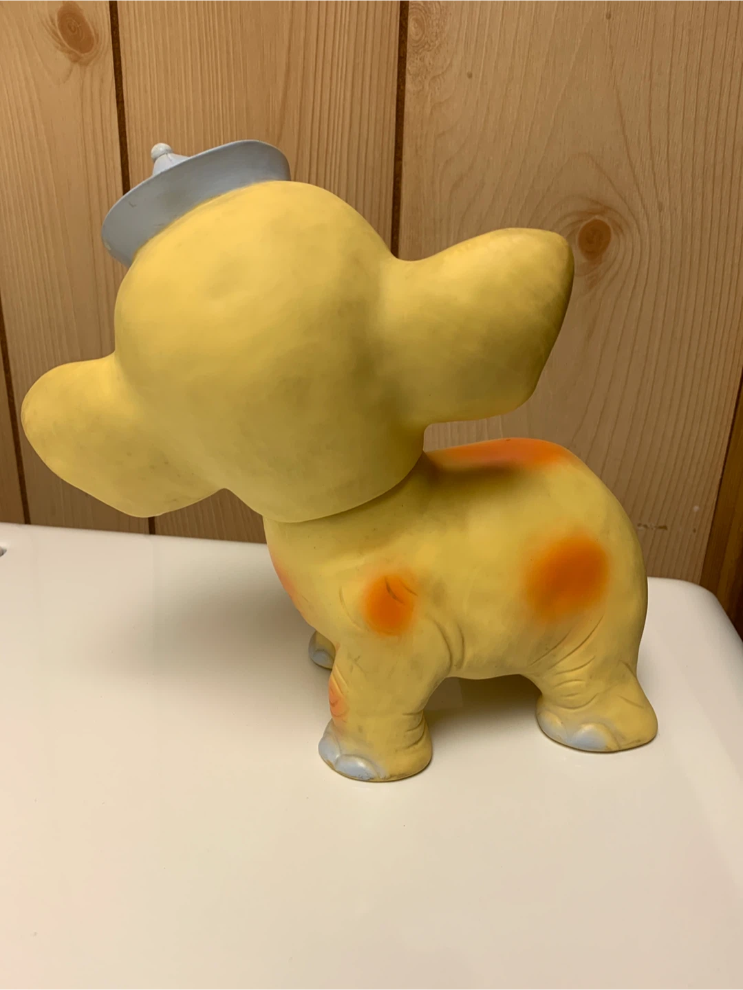 Vintage Yellow Rubber Elephant Toy with Blue Hat - photo 2