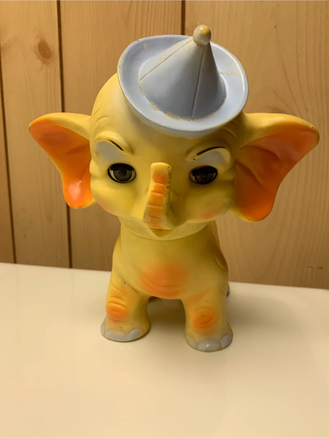 Vintage Yellow Rubber Elephant Toy with Blue Hat - photo 3