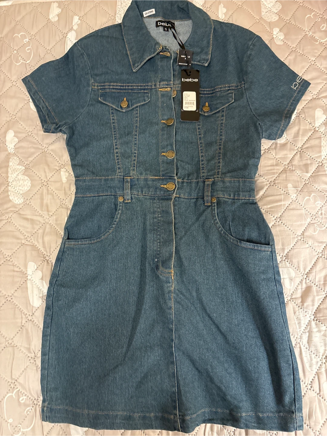 New Bebe Denim Mini Shirt Dress - Size S