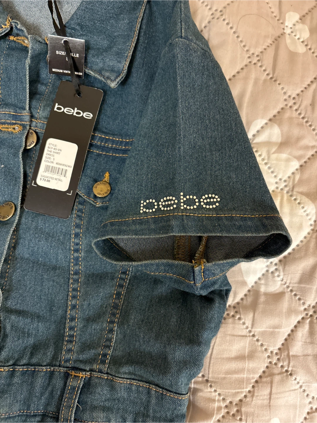 New Bebe Denim Mini Shirt Dress - Size S - photo 3
