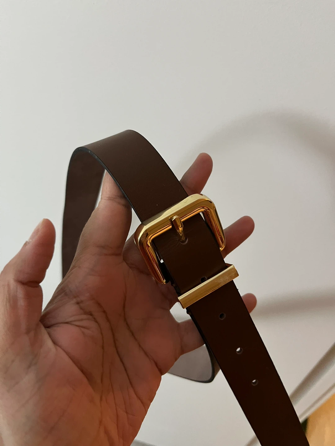 H&M Women’s Brown Leather Belt with Gold Buckle