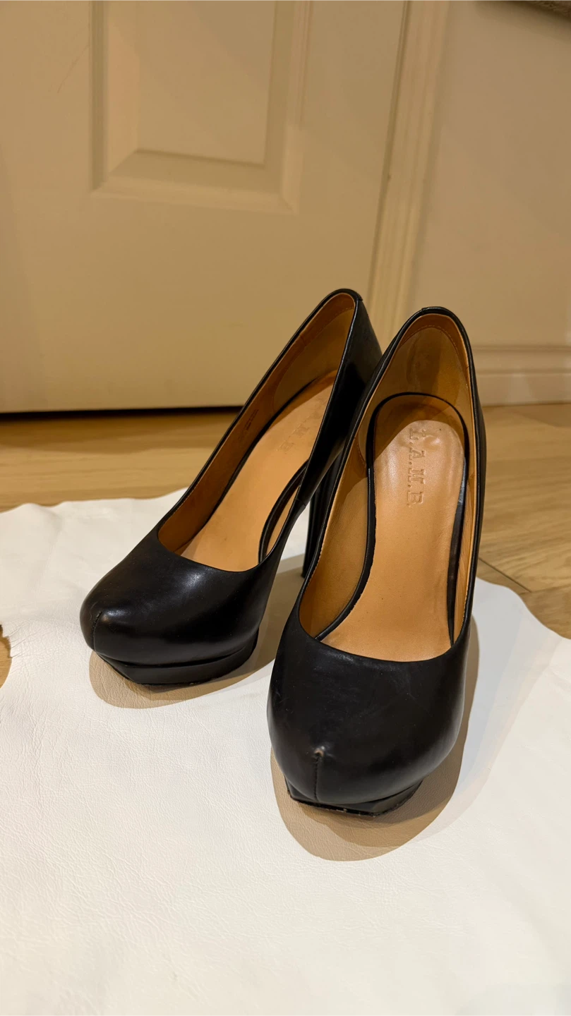 L.A.M.B. Black Leather Heels