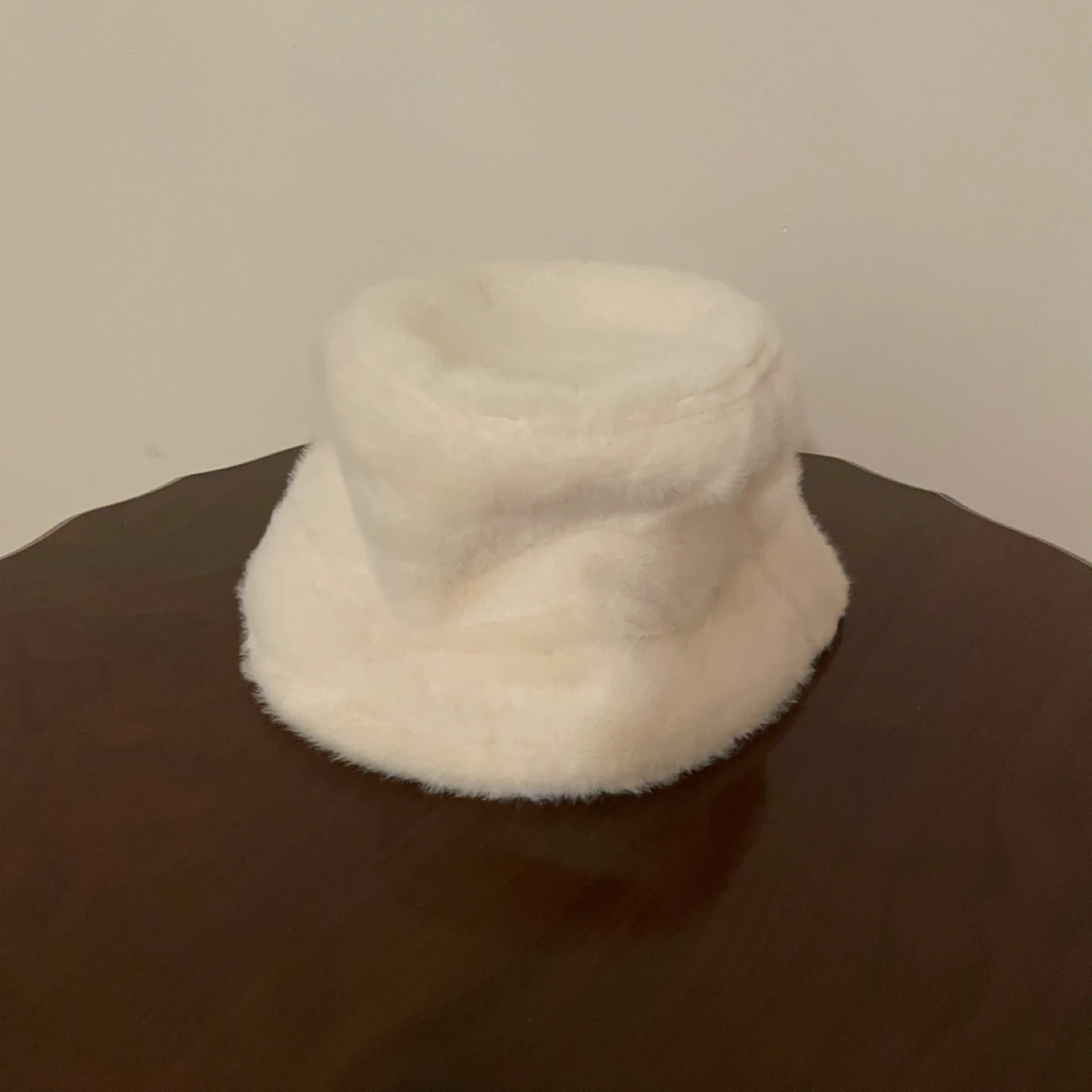 ALDO white fur bucket hat