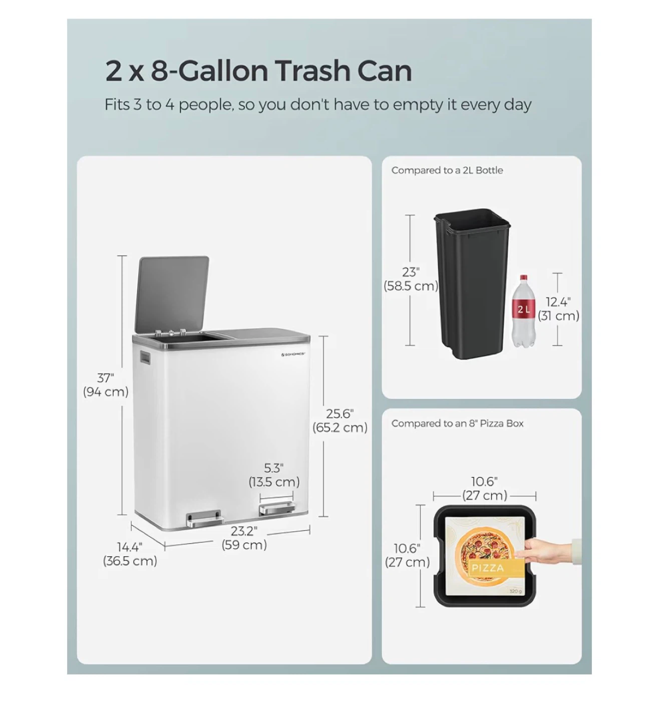 SONGMICS 2 x 8-Gallon Trash Can - photo 2
