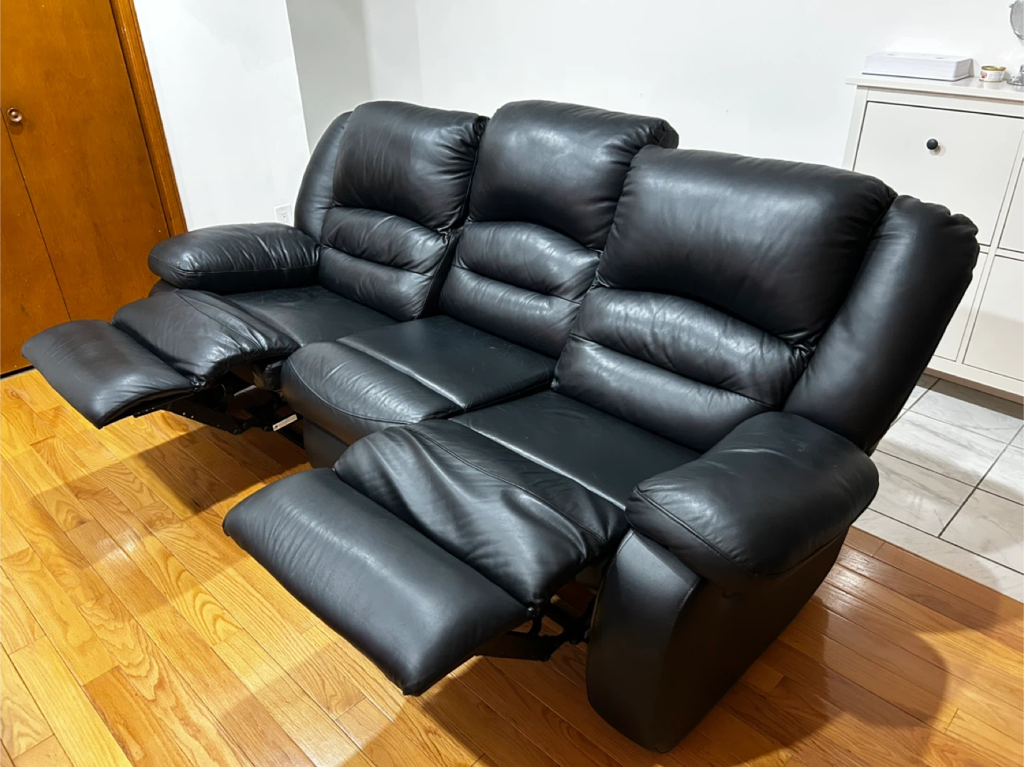 Black Leather Reclining Sofa - photo 2