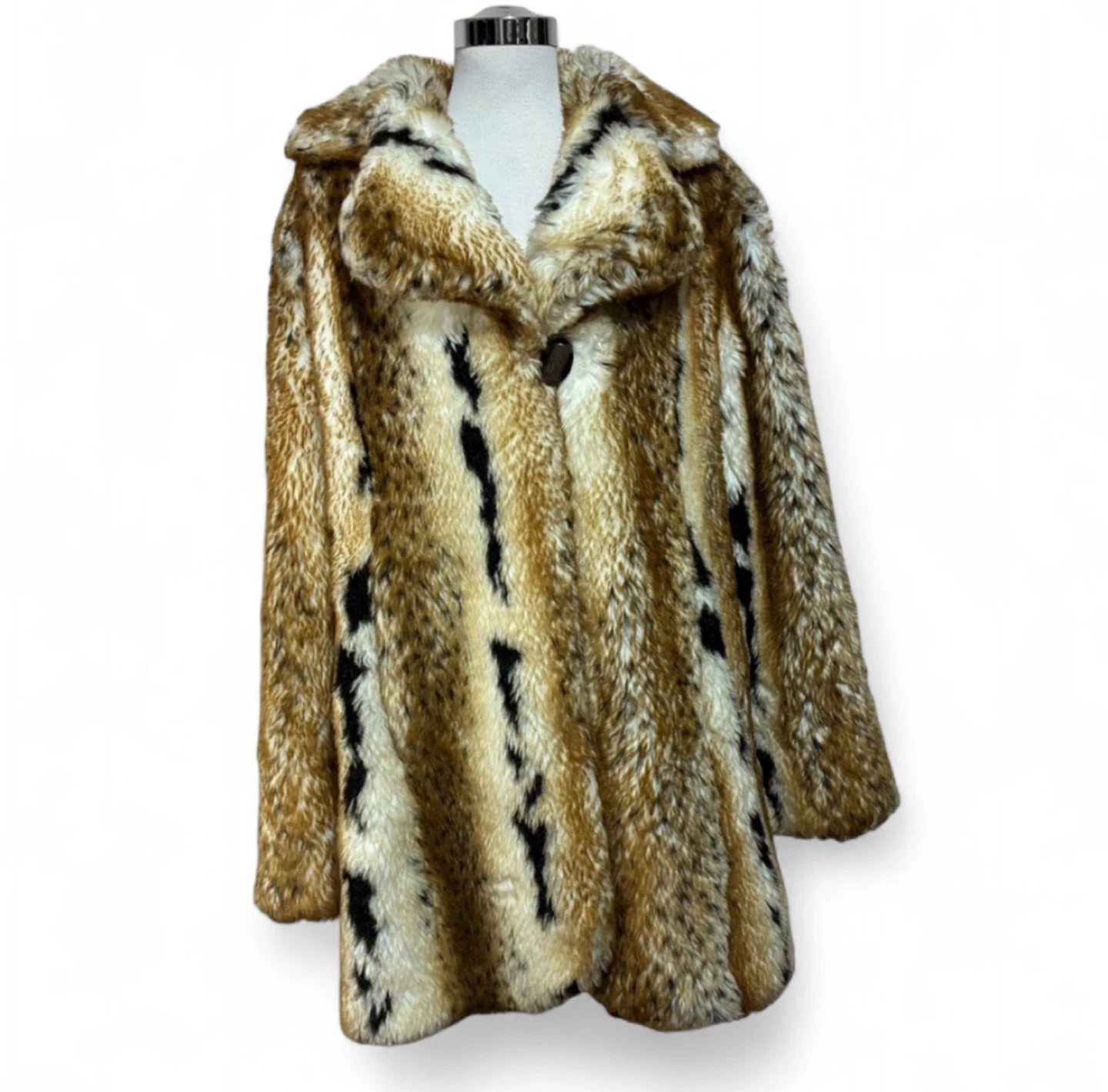 Vintage Regal Faux Fur Luxurious Lynx Animal Print Mobwife Coat - photo 2