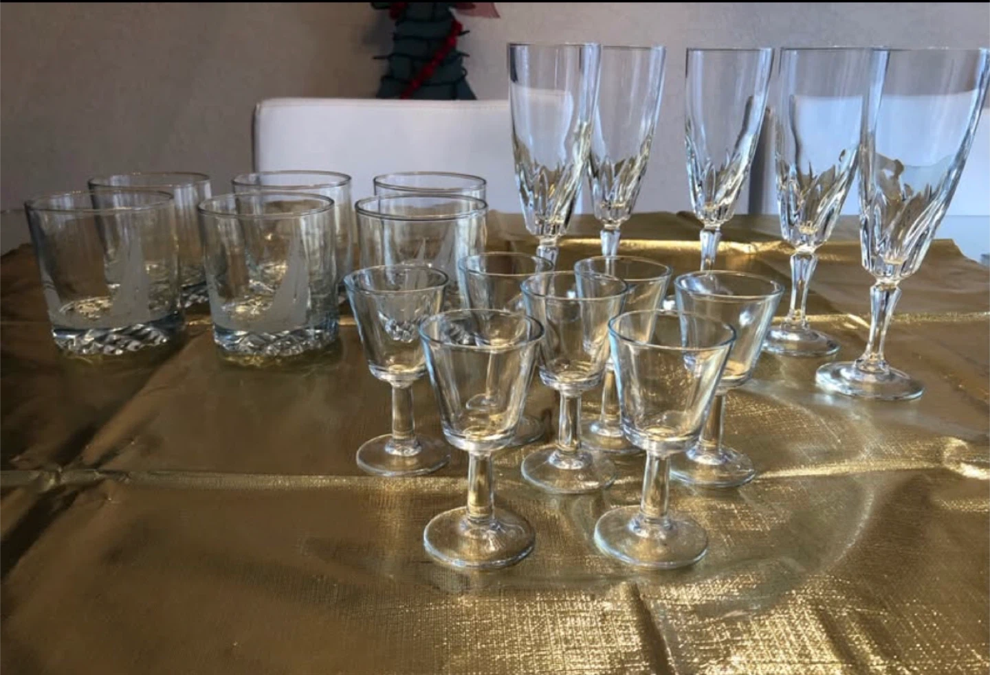 Assorted glassware + serving trays + dishes + cups