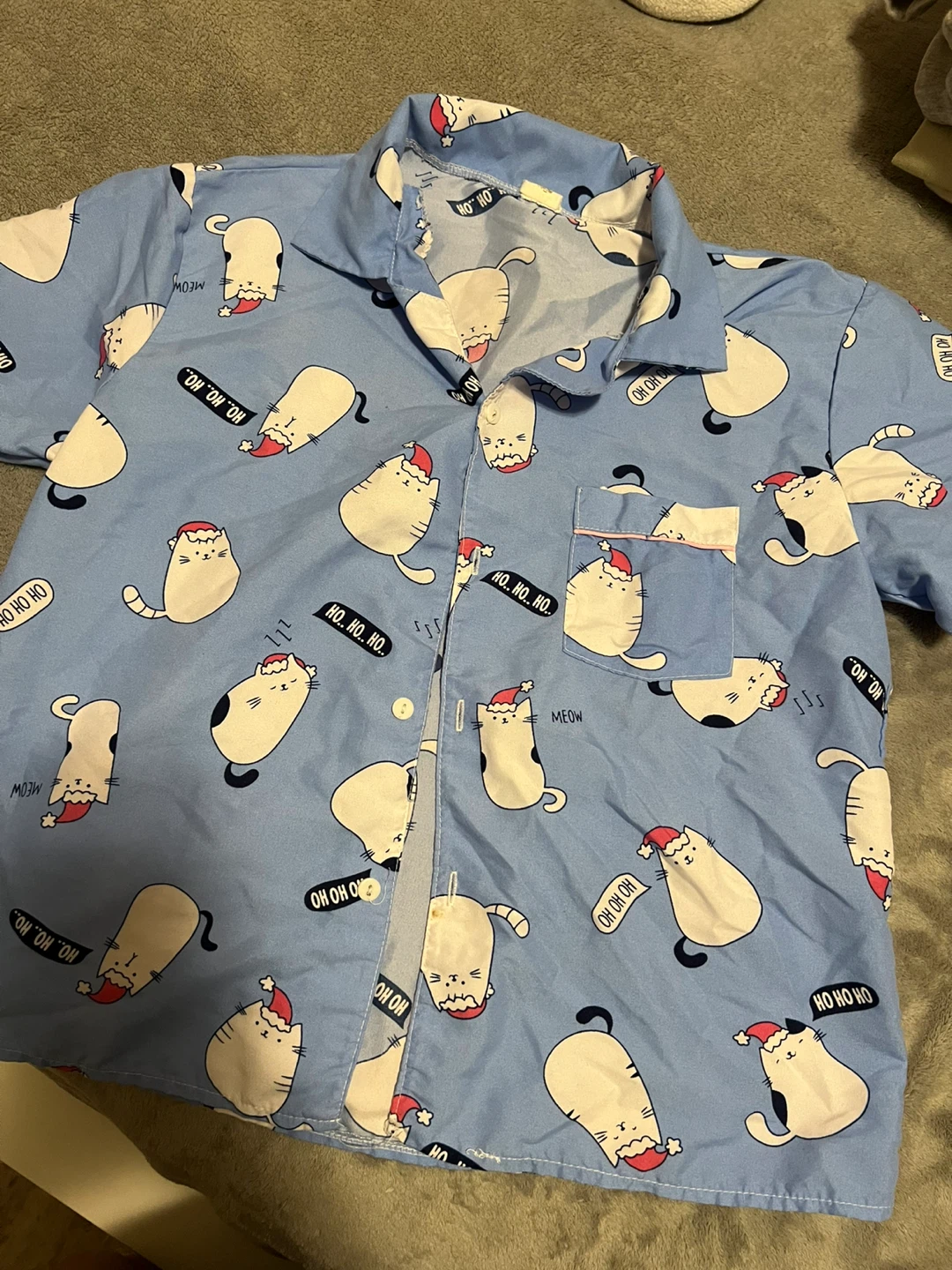 Cat Print Pajama Set - Blue - photo 2