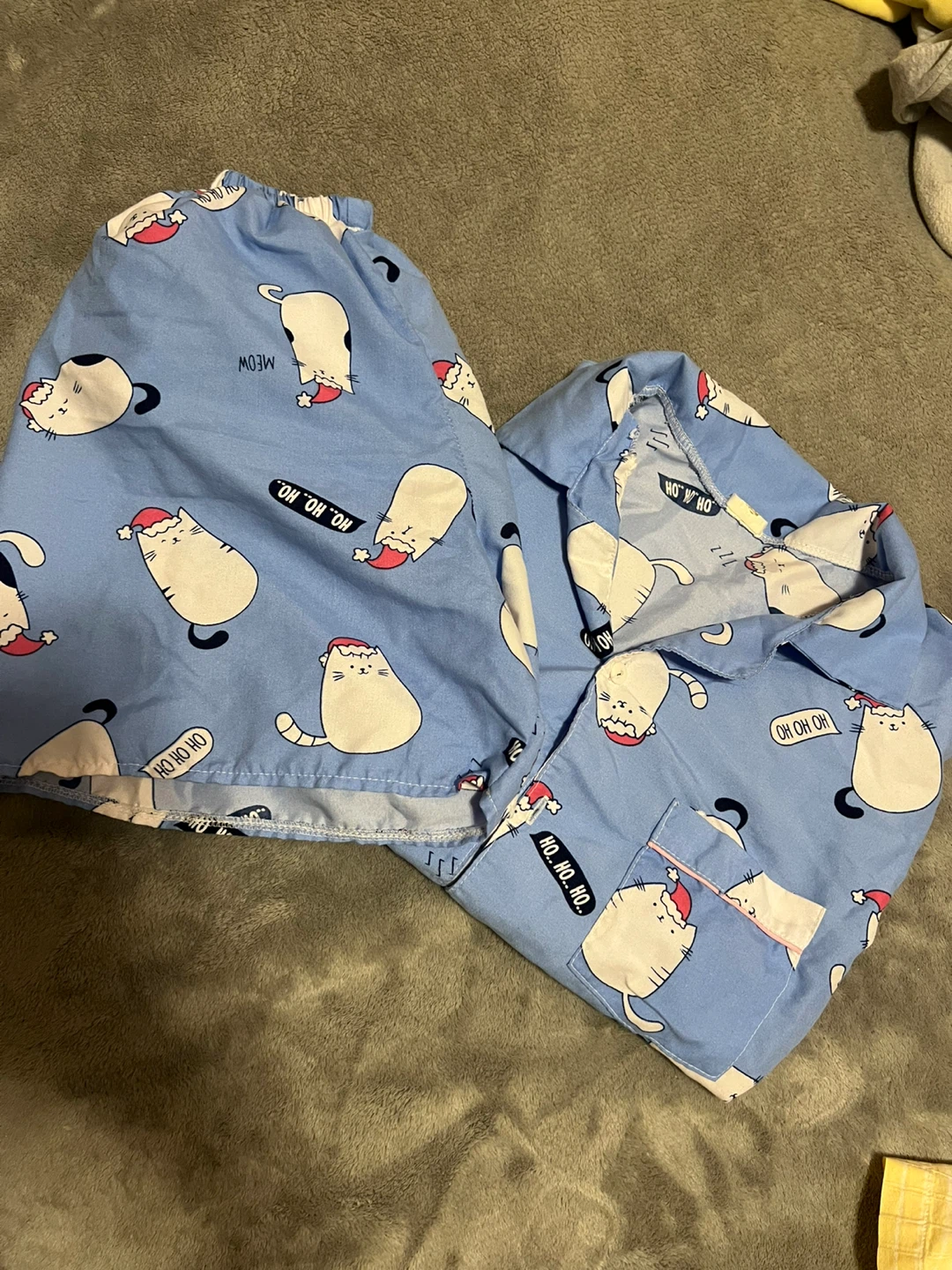Cat Print Pajama Set - Blue