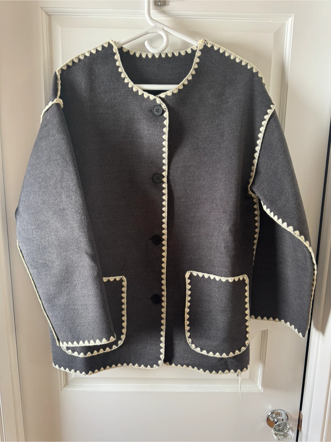 Grey Crochet Trim Jacket