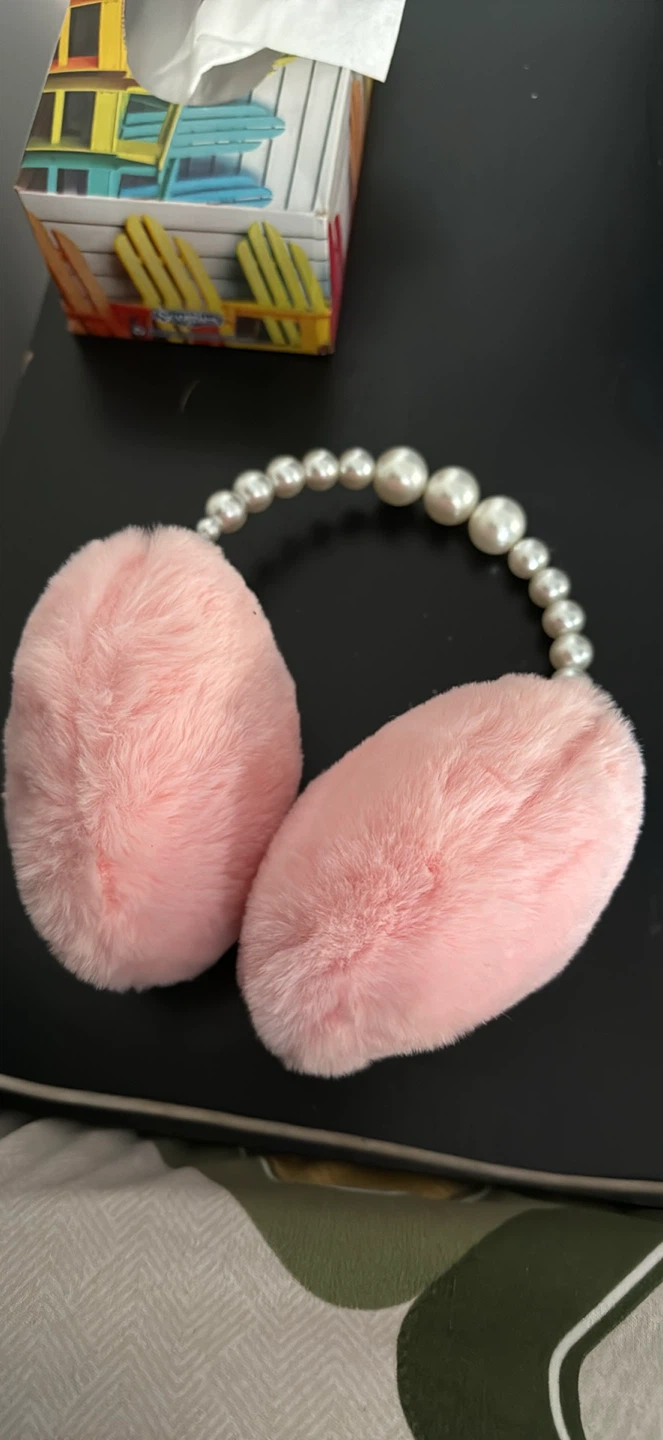 Pink Faux Fur Earmuffs with Pearl Detail