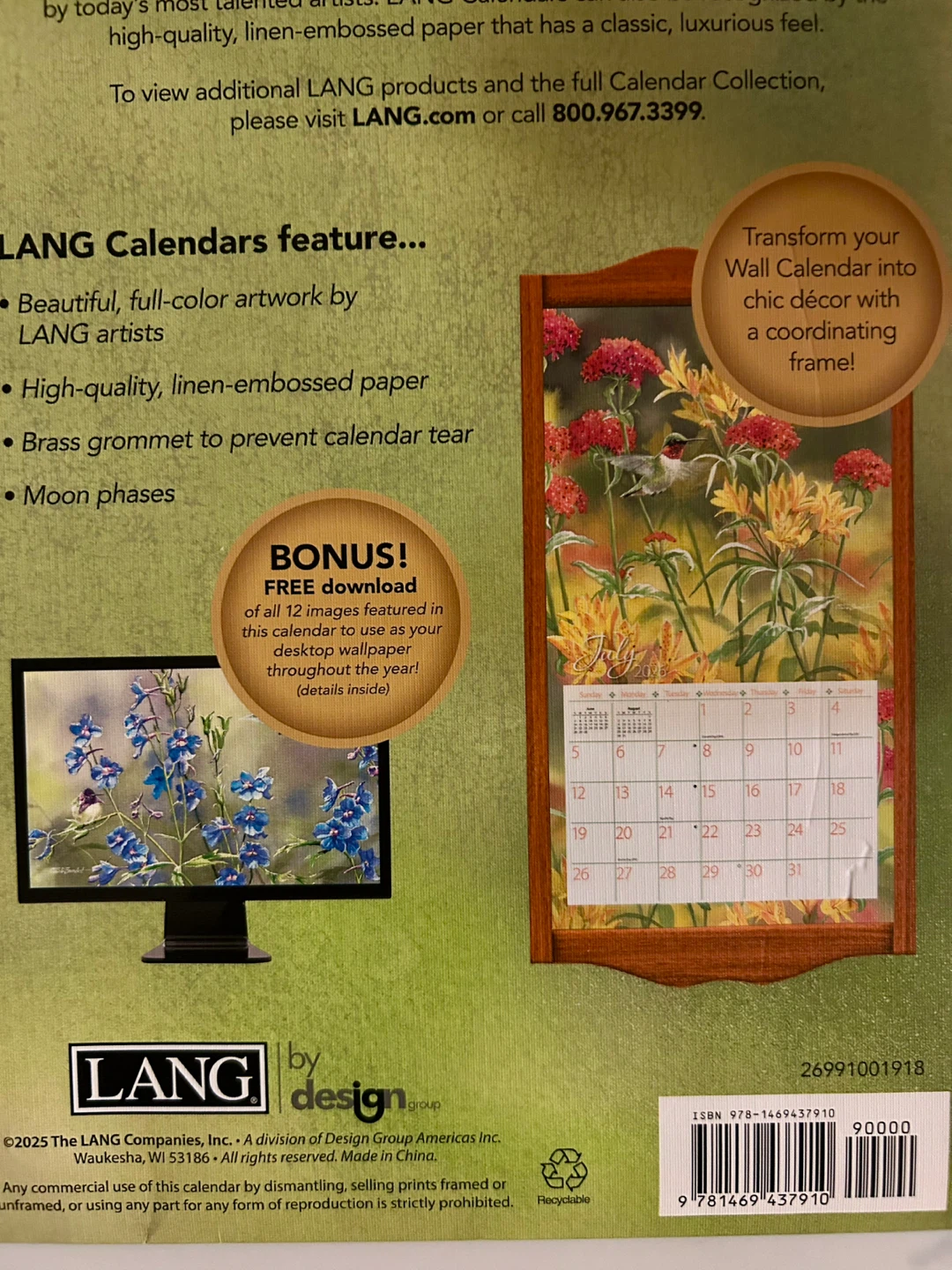 LANG Hummingbirds 2026 Calendar - New! - photo 3