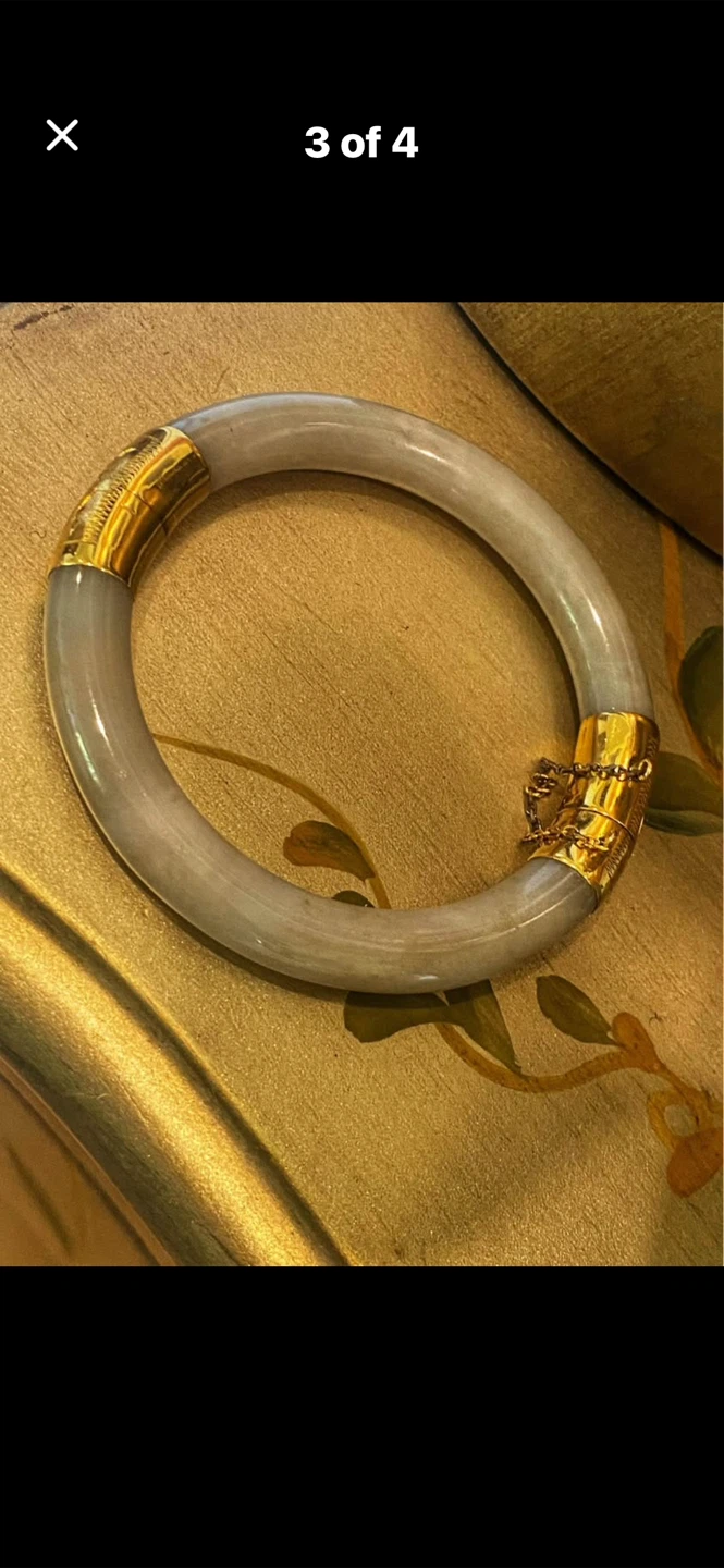 💚Estate Vintage Grey Jade 24k  Gold Bangle Bracelet - photo 3