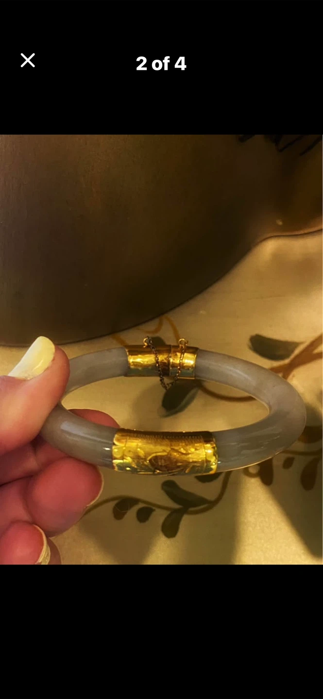 💚Estate Vintage Grey Jade 24k  Gold Bangle Bracelet - photo 2