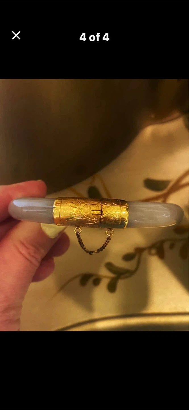 💚Estate Vintage Grey Jade 24k  Gold Bangle Bracelet - photo 4