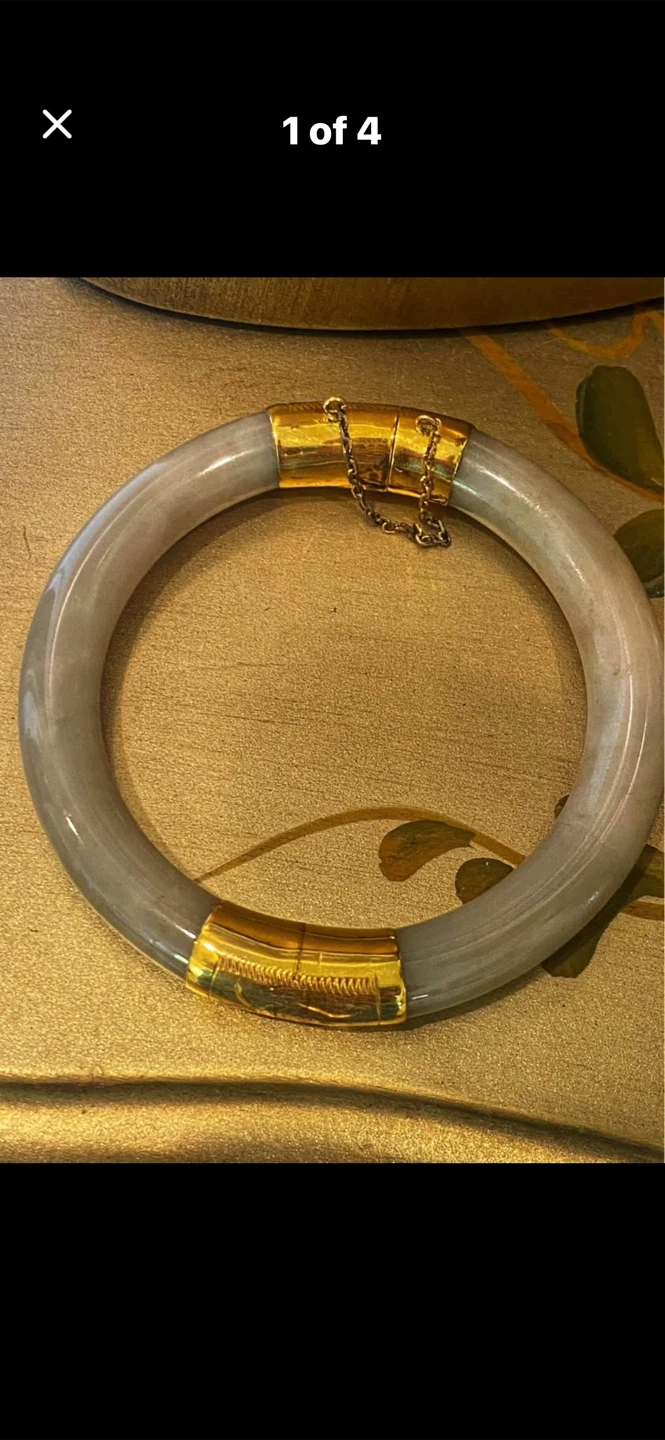 💚Estate Vintage Grey Jade 24k  Gold Bangle Bracelet