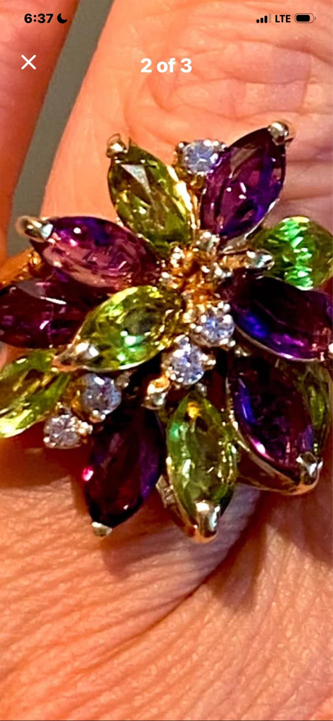 💎Estate Amethyst Peridot Diamond 14k Gold Cluster Ring! - photo 2