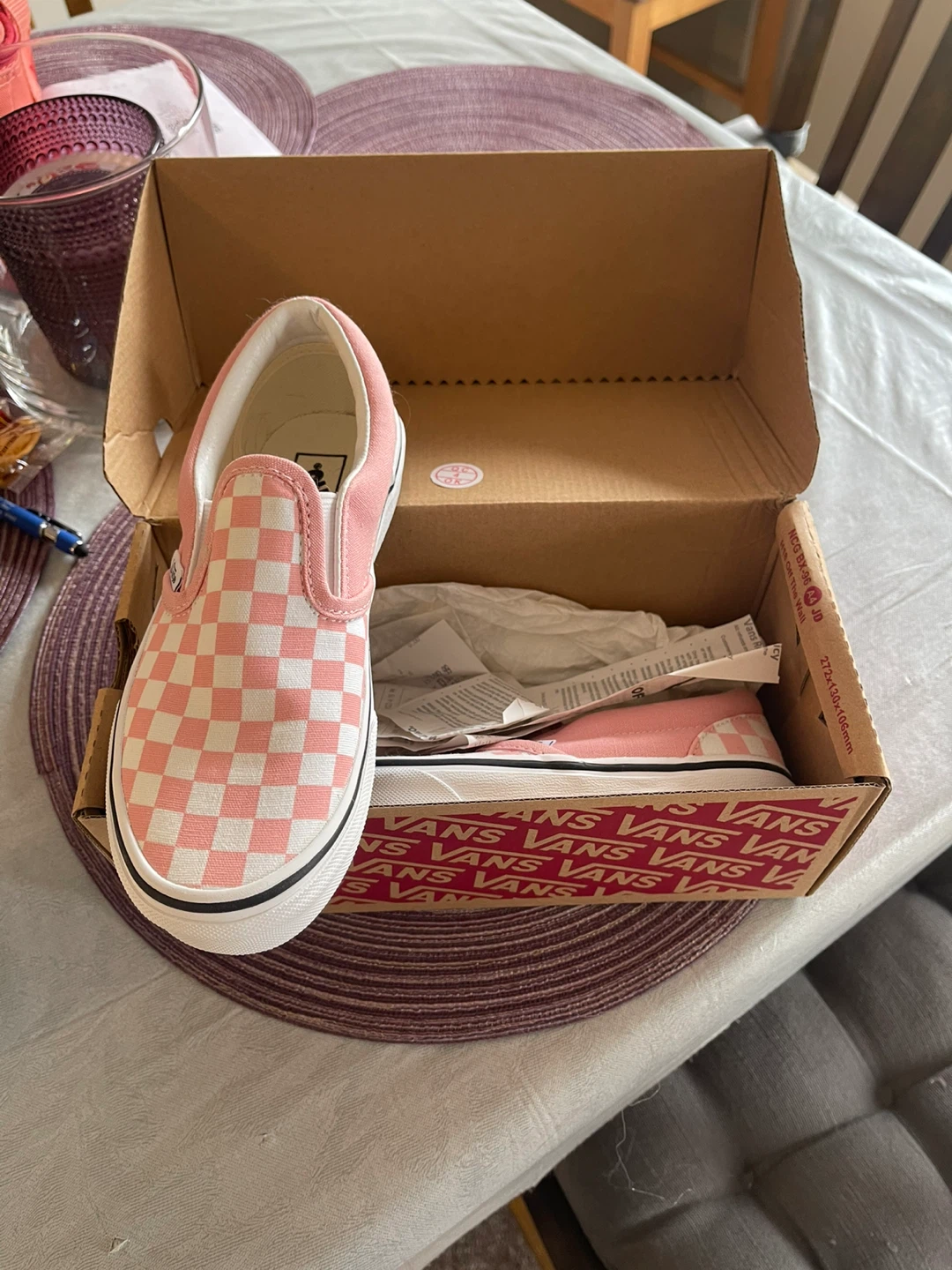 Vans Pink Checkerboard Slip-On Shoes - Size 7 - photo 2